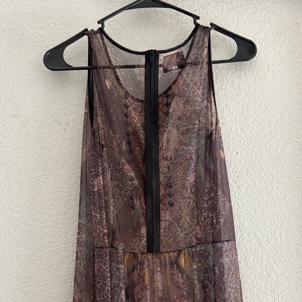 Johnny Was Biya Sleeveless Brown Floral Maxi slip Dress with Embroidered Trim - Picture 6 of 7